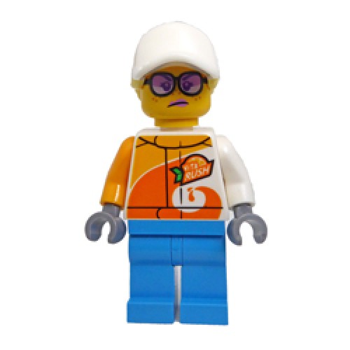 Female Stuntz Crew with White and Flame Yellowish Orange 'ViTA RUSH' Jacket with Ponytail Hair Minifigure
