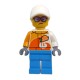 Female Stuntz Crew with White and Flame Yellowish Orange 'ViTA RUSH' Jacket with Ponytail Hair Minifigure