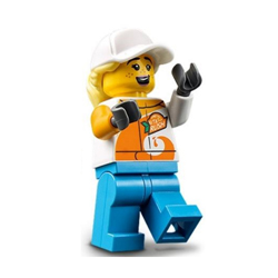 Female Stuntz Crew with White and Flame Yellowish Orange 'ViTA RUSH' Jacket with Ponytail Hair Minifigure