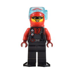 Betsy Bass in Crook Design with Bright Red and Titanium Metallic Diving Suit Minifigure Betsy Bass in Crook Design with Bright Red and Titanium Metallic Diving Suit Minifigure