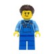 Female Stuntz Crew in Bright Blue Overalls over Medium Blue Shirt Minifigure Female Stuntz Crew in Bright Blue Overalls over Medium Blue Shirt Minifigure