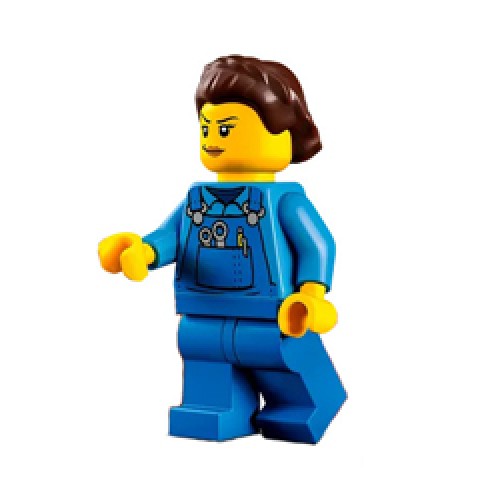 Female Stuntz Crew in Bright Blue Overalls over Medium Blue Shirt Minifigure Female Stuntz Crew in Bright Blue Overalls over Medium Blue Shirt Minifigure