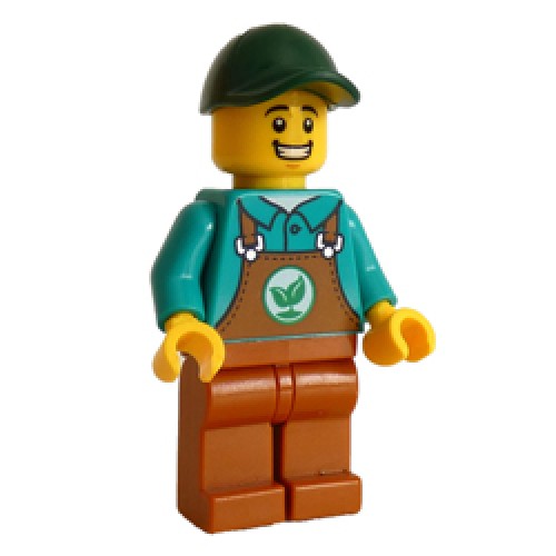 Male Gardener -with Dark Orange Overalls and Earth Green Cap Minifigure