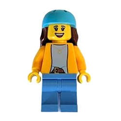 Female Scooter Rider with Flame Yellowish Orange Jacket Minifigure
