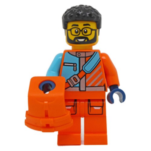 Male Arctic Explorer with Bright Orange Life Jacket Minifigure