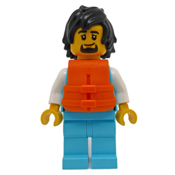 Male Arctic Explorer with Stethoscope and Bright Orange Life Jacket Minifigure