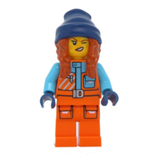 Female Arctic Explorer with Orange Jacket and Dark Orange Braids Minifigure