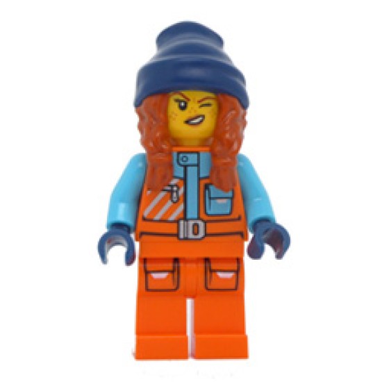 Female Arctic Explorer with Orange Jacket and Dark Orange Braids Minifigure