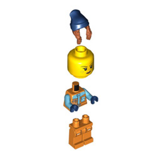 Female Arctic Explorer with Orange Jacket and Dark Orange Braids Minifigure