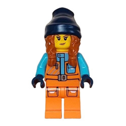 Female Arctic Explorer with Orange Jacket and Dark Orange Braids Minifigure