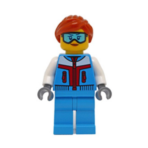 Female Ice Sculptor in Dark Azur Jacket with Dark Orange Ponytail Hair Minifigure Female Ice Sculptor in Dark Azur Jacket with Dark Orange Ponytail Hair Minifigure