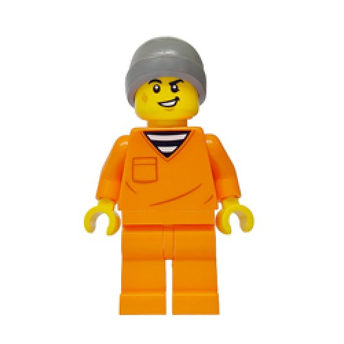 Male Prisoner with Orange Prison Jumpsuit, Dark Stone Grey Beanie and Scruff Mark Minifigure Male Prisoner with Orange Prison Jumpsuit, Dark Stone Grey Beanie and Scruff Mark Minifigure