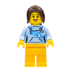 Female with Long Dark Brown Hair and Light Royal Blue Hoodie Minifigure