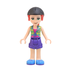 Mia with Bright Yellowish Green Plaid Shirt and Bright Purple Shorts Minifigure
