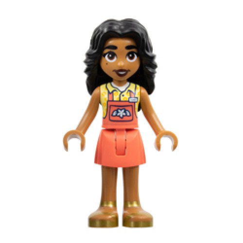 Adi with Vibrant Coral Overalls Skirt Minifigure