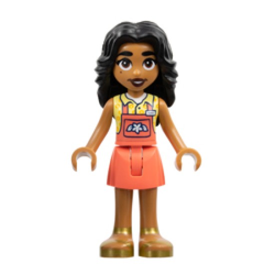 Adi with Vibrant Coral Overalls Skirt Minifigure