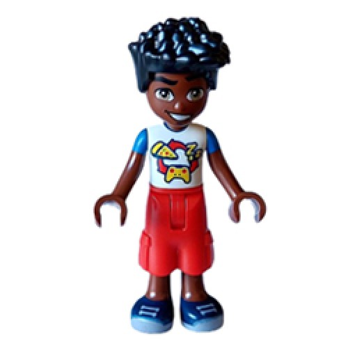 Zac with White and Blue Shirt with Pizza and Game Controller Design Minifigure