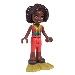 Friends Aliya with Coral and Yellow Sleeveless Wetsuit with Flippers Minifigure