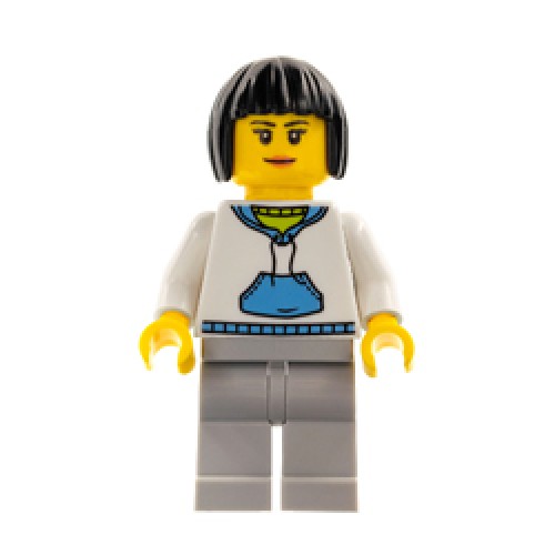 Woman with White Hoodie with Medium Blue Pocket Minifigure