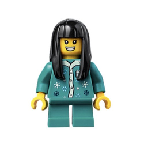 Girl in Bright Bluish Green Pajamas Top Minifigure
