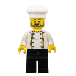 Male Chef with Flame Yellowish Orange Jacket and Dragon on Back Minifigure