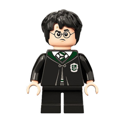 Harry Potter with Black Slytherin Robe (Gregory Goyle Transformation) Minifigure