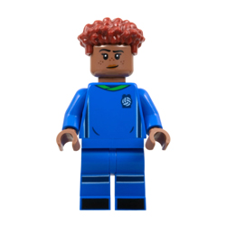 Female Soccer Player in Bright Blue Uniform, Medium Brown Skin, Dark Red Hair Minifigure