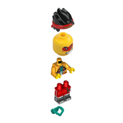 Monkie Kid with Flame Yellowish Orange Open Jacket with Monkey Head Logo Minifigure