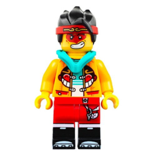 Monkie Kid with Flame Yellowish Orange Open Jacket with Monkey Head Logo Minifigure