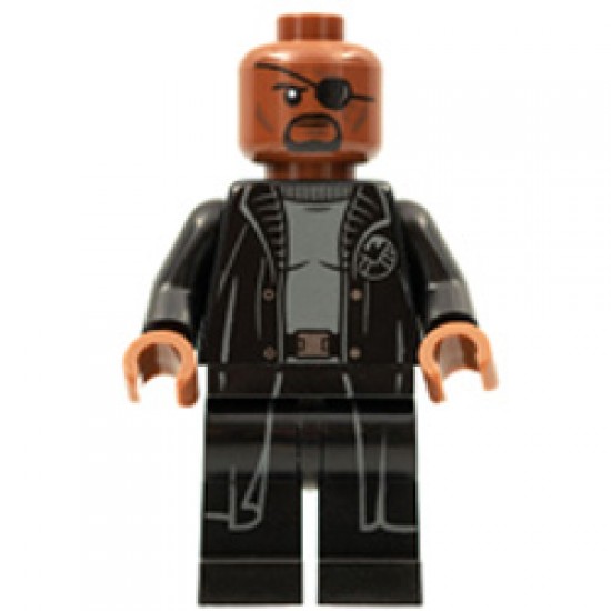 Nick Fury - Gray Sweater and Black Trench Coat, No Shirt Tail Minifigure