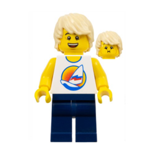 Male with Surfboard on Ocean Shirt Minifigure
